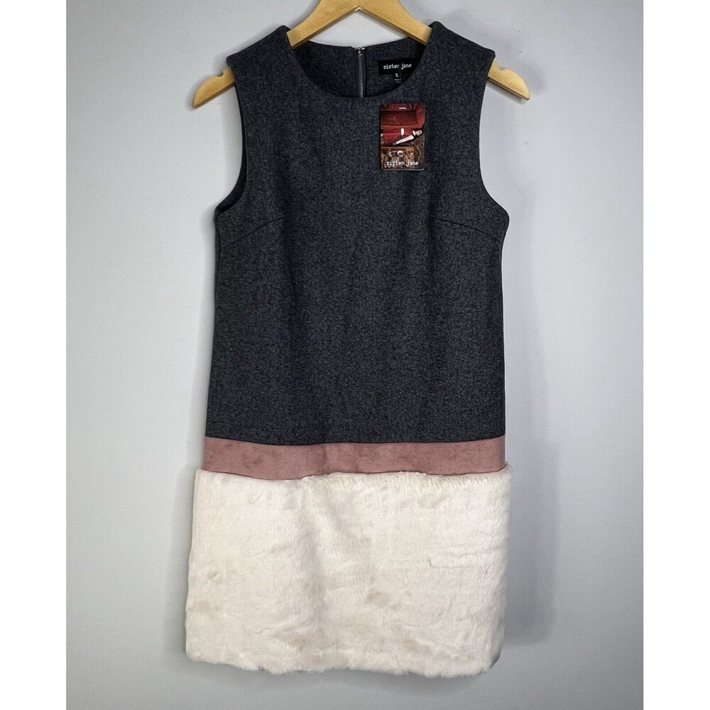 Sister Jane Dress Women's Size S Wool Faux Fur Blend Sleeveless Mod Color Block
